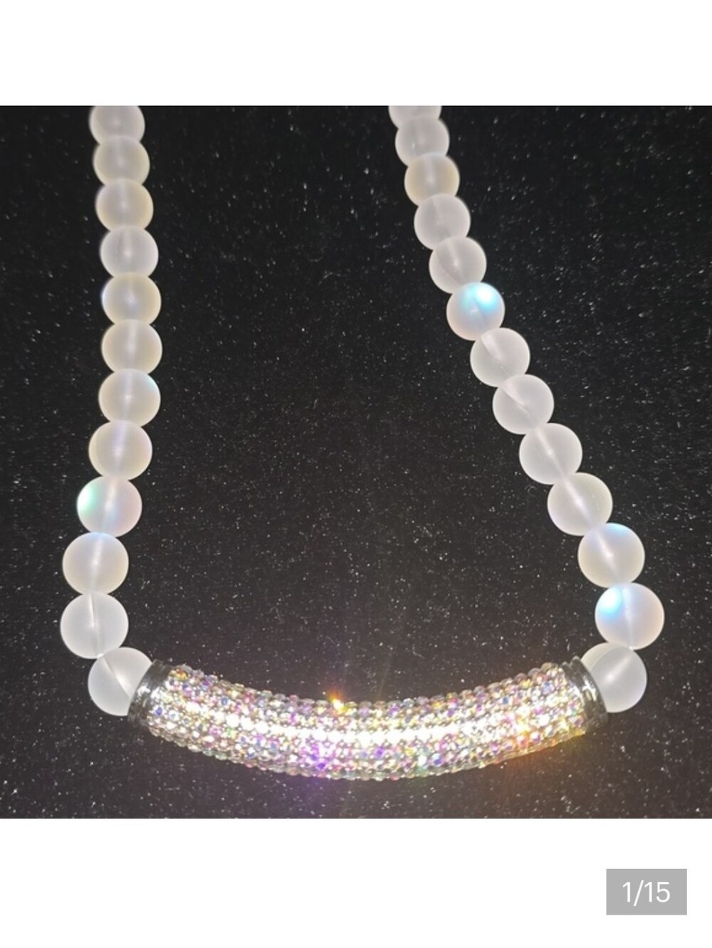 🆕️Magical Aurora Borealis Glass, White Austrian Crystal Boho Style Necklace